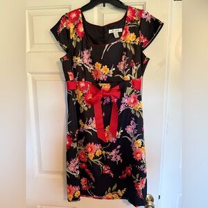 Aa Studio Black Dress with Red and Yellow Floral Design
